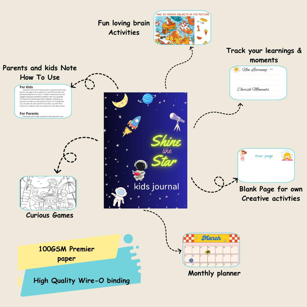 Kids Journal/ Activity/ Memory collector/ Planner/ Tracker (shine like star)