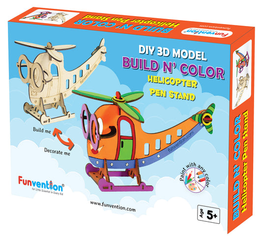 Helicopter, 3D Coloring Model, DIY Desk Organizer Pen Stand