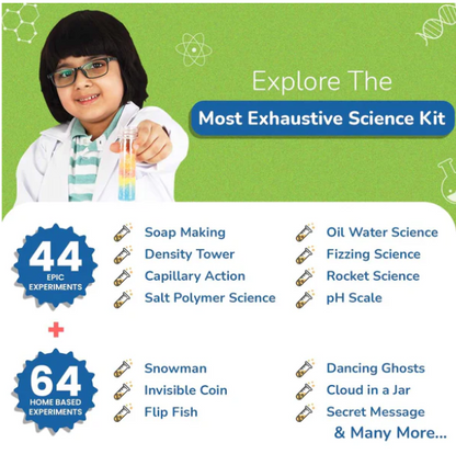 Mega Science Kit with 108 Chemistry Experiment, Kids Safe to use