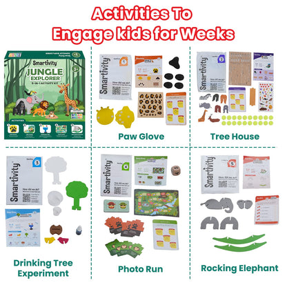 Jungle Explorer Activity Kit, 5 in 1 Activities - Tree House, Science Experiment, Rocking Elephant & More Toy/Game