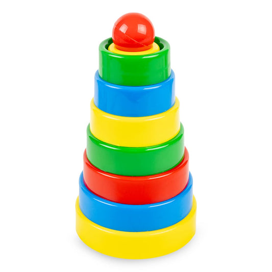 Pyramid Shape Stacking Multi colour Rings Tower | Geometric Shape/colour Recognition, Sorting, Stacking and Plugging Educational Play and Learning Toy Game for Infants & Toddlers