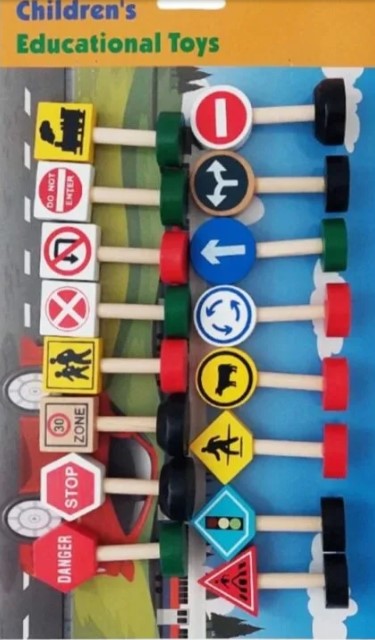 Learning road safety , wooden sign boards , Traffic Signs